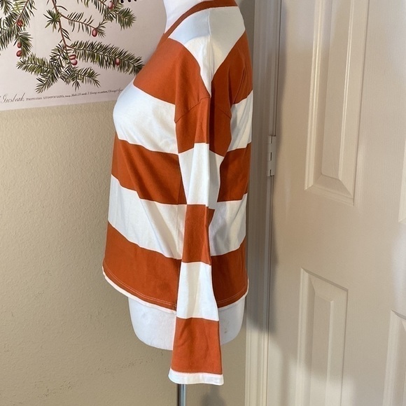 MADEWELL Easy Crop Long Sleeve Rugby Stripe Tee Orange and Cream Size XXS - Picture 4 of 12